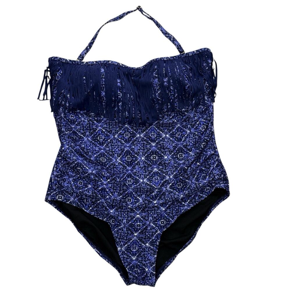 Swimsuits for All One Piece 20 Purple Fringe Halter Boho Geometric Print